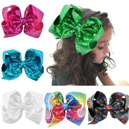 8 inch Big Sequin Hair Bow Grosgrain Ribbon Alligator hairpins Barrette Bowknot Headwear Children Girls Hair Accessories TS204