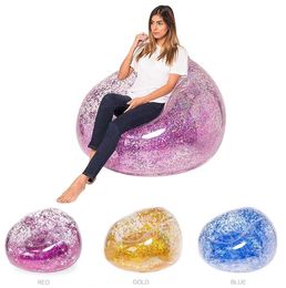 3 Colours 100cm Inflatable Sofa Colourful Glitters Air Mattress Beach Lounger Lazy Sleeping Bag Adult Children Pool Toys Air Sofa