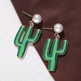 Wholesale- fashion luxury designer exaggerated beautiful cute lovely plant cactus pendant pearl stud earrings for woman