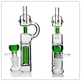 Green Tube Bong Glass Water Bongs Dab Rigs Percolater Recycler Dab Rig Pipe Recycler 14mm Green Bowl Smoking Hookah