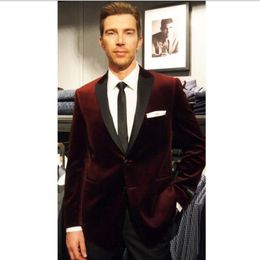 Custom Made Burgundy Corduroy Men's Suits Two Button Peaked Lapel Wedding Tuxedos Groomsmen Two Pieces Suit (Jacket+Pant)