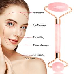 2019 Health Care Massage Tool Thick Handle Rose Quartz Face Roller Real Natural Jade Facial Massager