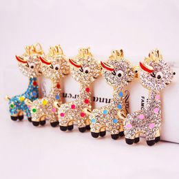 3pcs Deer Keychain Enamel Alloy Rhinestone Crystal Oil Drop Cute Animal Pendant Lobster Clasp Car Key Chains Fashion Keys Ring Handbag