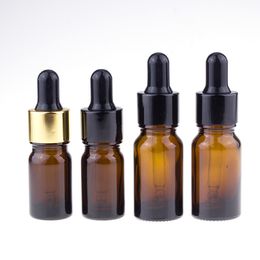 5ml 10ml Essential Oil Dropper Perfume E Liquid Bottles Gold Silver Black Lids Empty Glass Packaging Bottle