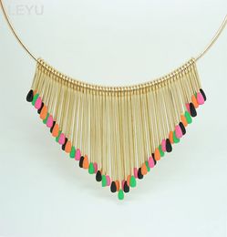 Wholesale-Multicolor Match stick Tassel short circle necklace Collar statement necklace Personality exaggerated bohemia style for women LY