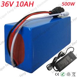 Deep Cycle 500W 36 Volt Electric Bicycle Ebike Battery 36V 10AH with PVC Cased Built-in 18650 cell with 15A BMS + 2A Charger