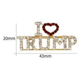 Alloy Diamond Corsages Letters Brooch I Love Trump Portable Breast-Pin Gold Colour Cheap And Fine Sell Well