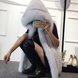 Plus Size 6XL Fur Hood Vest Women Faux Fur Vest Striped Long Gilet Sleeveless Coat Winter Jacket V888
