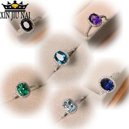 Trendy Brand CZ 925 silver Ring Big Square Sky Blue green purple black Stone Rings For Women Jewellery Wedding Gift Rings