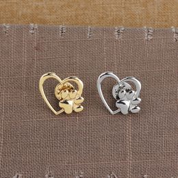 Silver Gold Colour Love Heart Paw Lapel Pin Pet Paw Print and Pet Memorial Pins Jewellery Dog Cat Lover Gifts