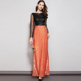 nuova collezione da donna da sera festa da ballo scollo a barchetta maniche lunghe appliques patchwork di paillettes maxi abiti eleganti