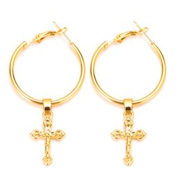 Solid Gold GF Charm knot Cross Earrings Women Girl Special Design Christian party Jewellery Fine God Bless women gifts