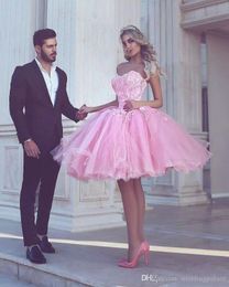 Short 2020 Pink Homecoming Party Sweetheart Appliques Knee-length Tulle Prom Dresses Gowns Zipper Back Vestido De Fiesta