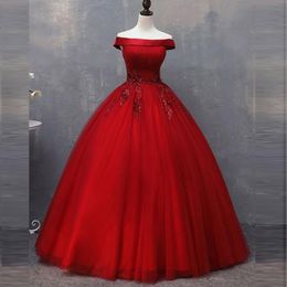 Red Tulle Ball Gown Wedding Dresses Off the Shoulder Beaded Lace Appliques Floor Length Simple Gorgeous Bridal Gowns Made in China