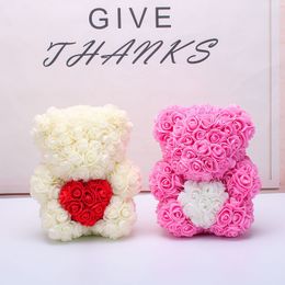 Hot Sale 25cm Bear of Roses with heart Artificial Flowers Home Wedding Festival DIY Cheap Wedding Decoration Crafts Best Gift air11