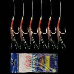 10 Packs Taille 14 Sabiki Appât Rigs 6 crochets avec peau de poisson Saltwater pêche leurres