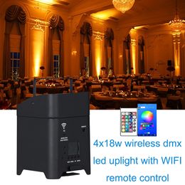 6pcs Freedom PAR 4x18w Wireless Battery DMX RGBWA UV 6in1 Lights WIFI Remote Control Smart Flat LED PAR DJ Uplightings