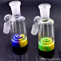 Thick Glass Ash Catcher Bowls with Male 14mm 18mm Joint Bubbler Glass Perc Ashcatcher Bong Ash Catcher with Silicone Container