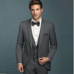 Brand New Grey Groom Tuxedos Peak Lapel Groomsmen Mens Wedding Dress Popular Man Jacket Blazer 3 Piece Suit(Jacket+Pants+Vest+Tie) 861