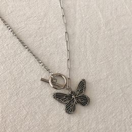 Vintage Silver Butterfly Charm Necklace for Women New Fashion Stainless Steel Hip Hop Jewelry OT Lock Animal Pendant Collar Choker Necklaces