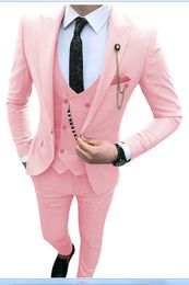 Excellent Pink Groom Tuxedos Peak Lapel Groomsman Wedding Tuxedos Fashion Men Prom Jacket Blazer 3 Piece Suit(Jacket+Pants+Tie+Vest) 5