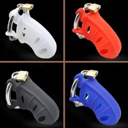 4 Color Silicone Cock Cage with Stainless Steel Adjustable Size Penis Rings Cock Lock Male Chastity Device Sex Product For Men