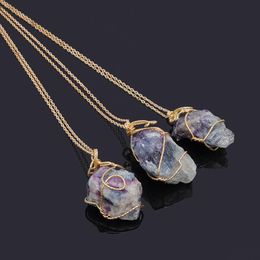 Multi Colour Handmade Irregular Amethyst Citrine Wire Wrapped Pendant Necklace Women Natural Stone Crystal Quartz Fluorite Necklaces WCW080