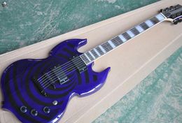 Wylde Audio Blue Barbarian Signed By Zakk Black Bullseye SG Electric Guitar Copy EMG pickup, Large Block Inlay, Black Hardware, Grover Tuner