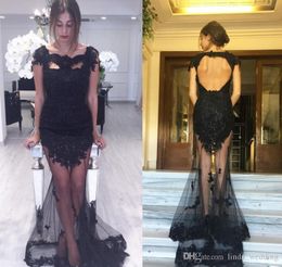 2019 Sexy See Through Mermaid Prom Dress Black Backless Formal Holidays Wear Graduation Evening Party Pageant Gown Custom Made Plus Size