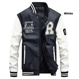 Bomber Jacket Men Embroidery Baseball Jackets Pu Leather Coats Letter Stand Collar Luxury Fleece Pilot Leather Jacket Hombre 2sets/lot