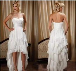 New Arrival Short Front Long Back Sweetheart Chiffon Wedding Dresses High Low Country Western Wedding Dresses Short Bridal Gowns