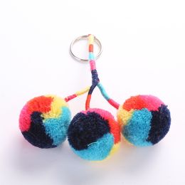 Cute Hair Ball Key Chain Multi-Storey Colour Hand-Painted Color Ball Hanging Pendant Keychains Bag Charm Pendant Car Accessories