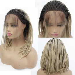 wholesale Braided Bob Lace Front Wig for Women Glueless Short Bob Braided Lace Wig with Baby Hair for Daily Wear Half Hand Tied