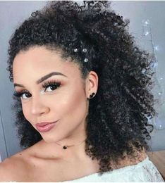 Women natural ponytail hair extension short Afro Kinky Curly Wrap brazilian Drawstring Puff Ponytail 120g human hair