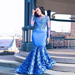 Long Sleeves Prom Dresses Mermaid Beading Lace Applique Formal Evening Dress Party Gowns Custom Size