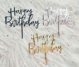 300pcs Cute Happy Birthday Rose Gold Cake Toppers Gold Glitter Acrylic Cupcake Flag Cake Decorations Party Gifts SN1127