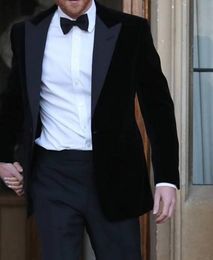 Brand New One Button Black Velvet Groom Tuxedos Peak Lapel Men Suits Wedding/Prom/Dinner Best Man Blazer (Jacket+Pants+Tie) W330