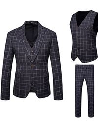 2019 Black Cheque Suits Men Fashion Wedding Tuxedos 3 Pieces (Jacket+Vest+Pants) Formal Business Custom Made Blazer