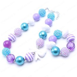 Girls Chunky Beads Necklace Bracelets With Cute Bow Hot Sale Children Toddler Bubblegum Chunky Jewelry Set For Baby Gifts