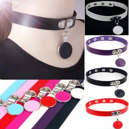 Hot Sale Harajuku Punk Gothic Round Pendant Necklace Leather Collar Leather Necklace Women Men Neckband Clavicle Choker Necklace