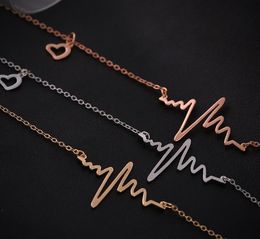 1 Dozen/Pack EKG Charm Necklace Electrocardiogram Pendant Heartbeat Heart Rhythm ECG China Jewellery Wholesale ECG Jewellery Valentine Day Gift