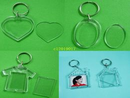 free shipping 12 Style DIY Acrylic Blank Photo Key Chains T-shirt Shape Key Chains Insert Photo Key Rings