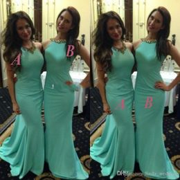 2019 Mint Green Bridesmaid Dress Mermaid Beaded Long Maid of Honor Dress Wedding Guest Party Gown Plus Size vestido de festa de casamento