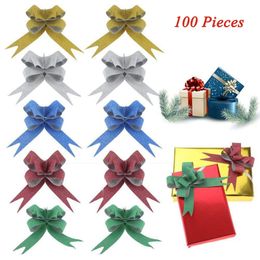 100 PCS Glittering Pull Bows Gift Wrapping Ribbon Strings for Christmas Decoration gift packing ribbon Xmas pull bows for gifts