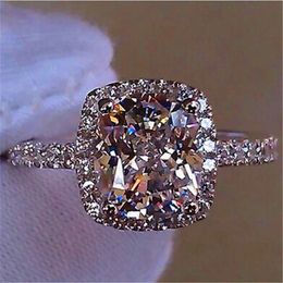 Luxury Female Girl Big Crystal CZ Stone Ring 925 Silver White Blue Purple Green Wedding Rings Promise Engagement Ring