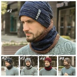 warm Knitting Hat Scarf Set Men Solid Color Warm Cap Scarves Male Winter Outdoor dad hats Scarf designer hats caps men 1set T2C5086