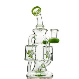 Hot Selling Double Recycler Glass Bong Dab Rig Green Purple Propeller Showerhead Percolator Heady Glass Water Pipe Oil Rig Water Bongs XL167