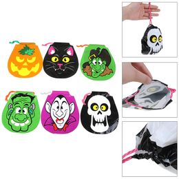 Halloween Candy Bag DIY Pumpkin Ghost Skull Skeleton Witch Cat Kids Trick or Treat Bag PE Drawstring Candy Bags Child Portable Gifts Bags