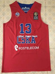 -# 13 Sergio Rodriguez CSKA Mosca Mosca Red Pallacanestro Jersey Ricamo Cucito Personalizzato Qualsiasi numero e Nome Gilet Jerseys NCAA