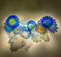 Blue Coloured Lamps Contemporary Hand Made Lighting Murano Glass Abstract Wall Art Lights